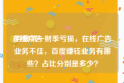 在线广告
:百度第一财季亏损，在线广告业务不佳，百度赚钱业务有哪些？占比分别是多少？