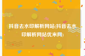 抖音去水印解析网站(抖音去水印解析网站优米网)