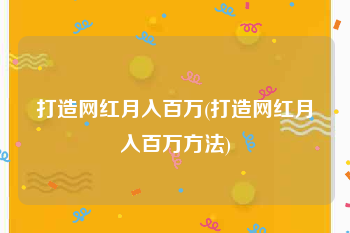 打造网红月入百万(打造网红月入百万方法)