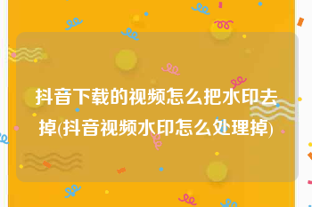 抖音下载的视频怎么把水印去掉(抖音视频水印怎么处理掉)